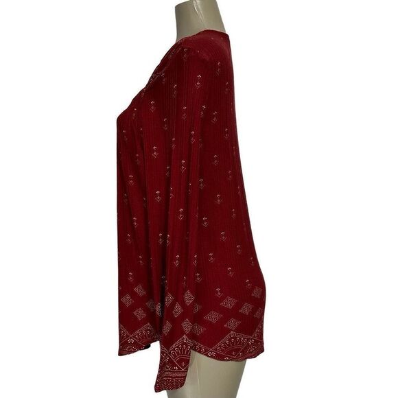 Lucky Brand Brick Red Top Women’s Large Long Sleeve Boho Blouse Tassel Popover - Picture 6 of 14